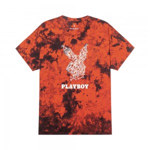 Orange Black Tie Dye Men's Playboy Skeleton Rabbit Head T-shirts | PLBY-593234
