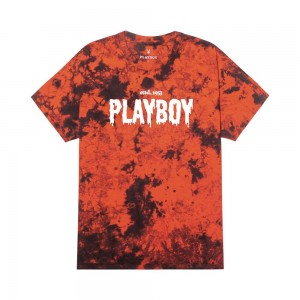 Orange Black Tie Dye Men's Playboy Slime Masthead T-shirts | PLBY-593238