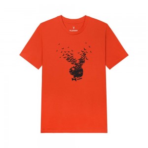 Orange Men's Playboy Exploding Bat T-shirts | PLBY-593235