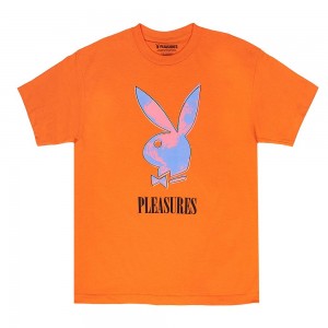 Orange Men's Playboy x Pleasures Pop Art Orange T-shirts | PLBY-593221