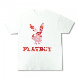 Pink Camo Men's Playboy Rabbit Head Camo T-shirts | PLBY-593194