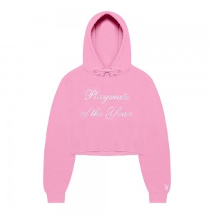 Pink / White Women's Playboy Playmate of the Year Hoodie - Pink / White Print Hoodies | PLBY-592829