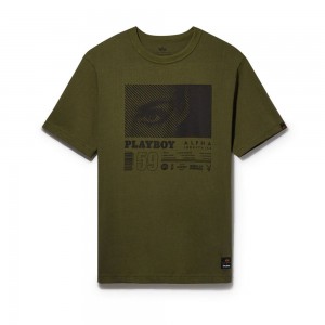 Sage Men's Playboy x Alpha Industries World Tour T-shirts | PLBY-593218