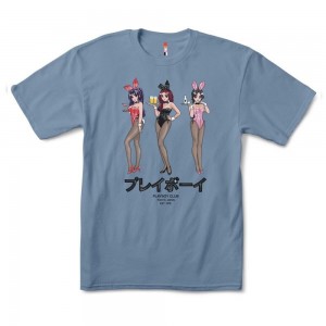 Slate Blue Men's Playboy Tokyo Club Happy Hour T-shirts | PLBY-593142
