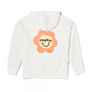 Star White Women's Playboy Velour Hoodies | PLBY-592856