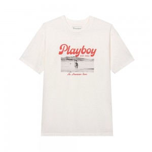 Vintage White Men's Playboy Desperado American Icon T-shirts | PLBY-593171