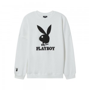White Alyssum Women's Playboy The Cozy Sleep Bunny Crewnecks | PLBY-592867