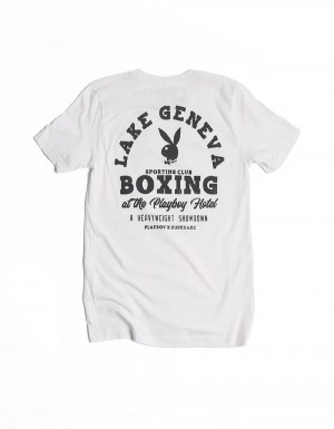 White Men's Playboy Boxing T-shirts | PLBY-593109