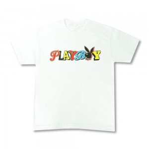 White Men's Playboy Sporty T-shirts | PLBY-593151