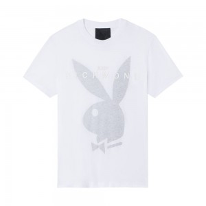 White Men's Playboy x John Richmond Rabbit Head T-shirts | PLBY-593231