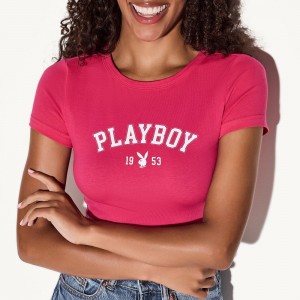 Women's Playboy February 2019 Playmate Megan Moore Dip-Dye Long Sleeve T-shirts | PLBY-592884