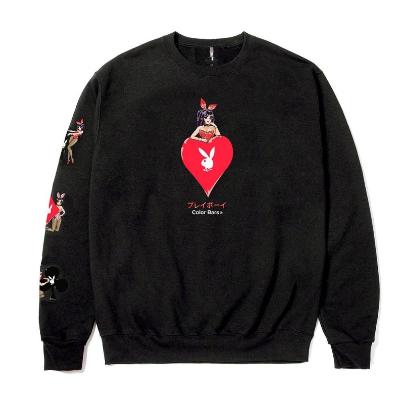 Black Men\'s Playboy Ace of Hearts 3.0 Crewnecks | PLBY-593011