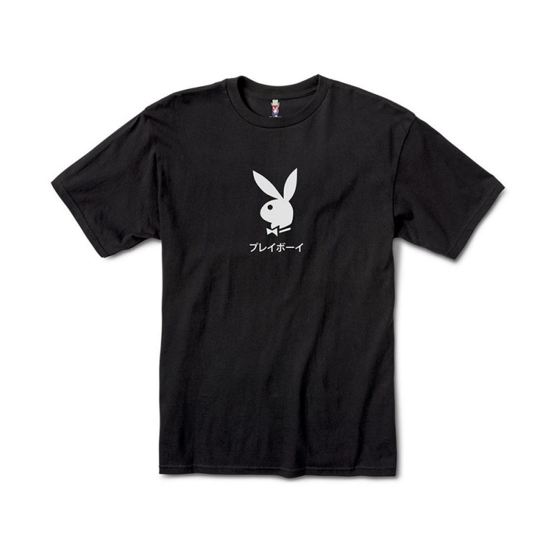 Black Men's Playboy Ace of Spades T-shirts | PLBY-593108