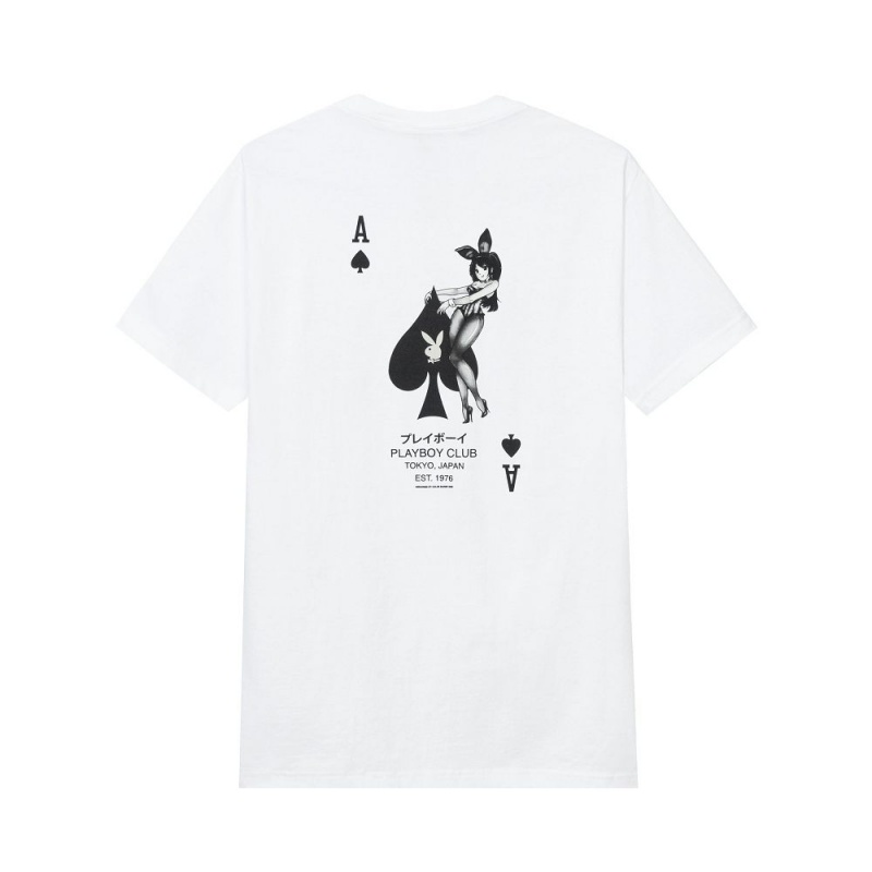 Black Men's Playboy Ace of Spades T-shirts | PLBY-593108