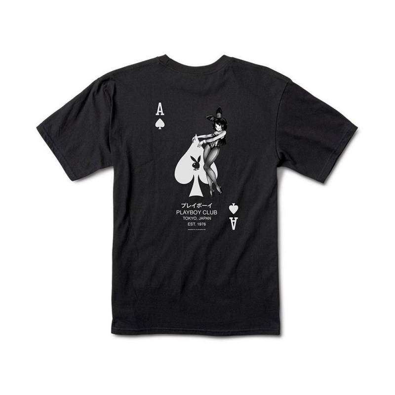 Black Men\'s Playboy Ace of Spades T-shirts | PLBY-593108