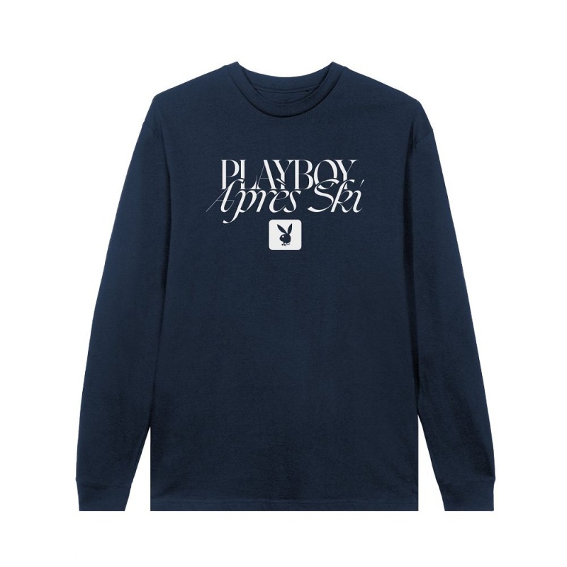 Black Men's Playboy Apres Ski Long Sleeve T-shirts | PLBY-593153