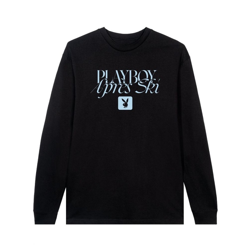 Black Men\'s Playboy Apres Ski Long Sleeve T-shirts | PLBY-593153