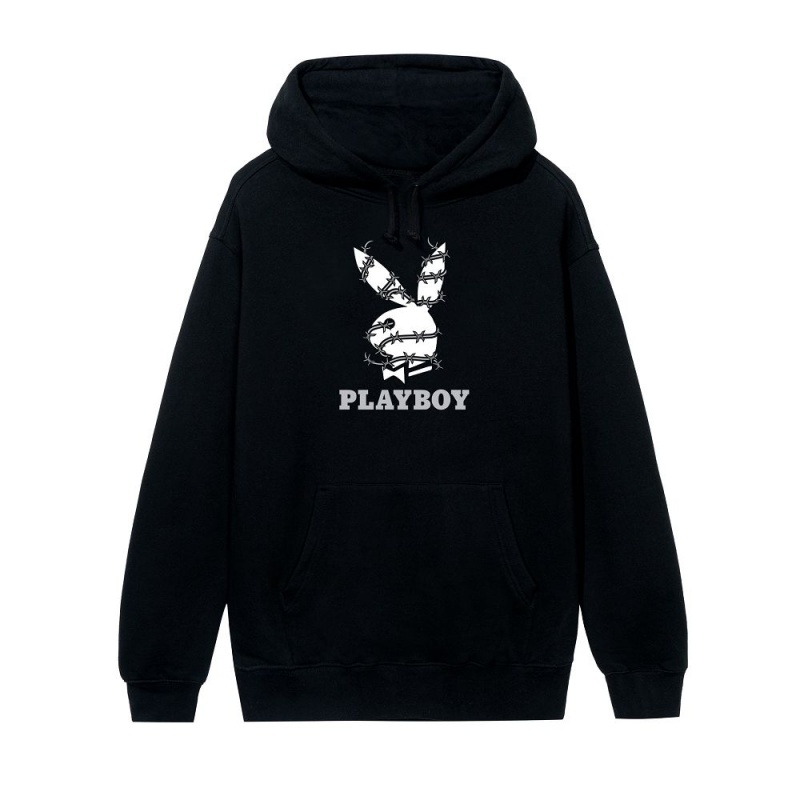 Black Men\'s Playboy Barbed Wire Hoodies | PLBY-593023