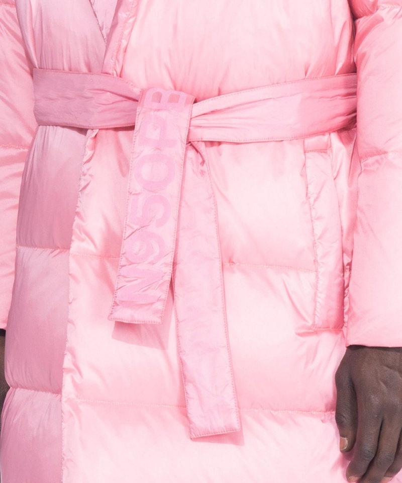 Black Men's Playboy Belted Long Puffer Jackets | PLBY-593065