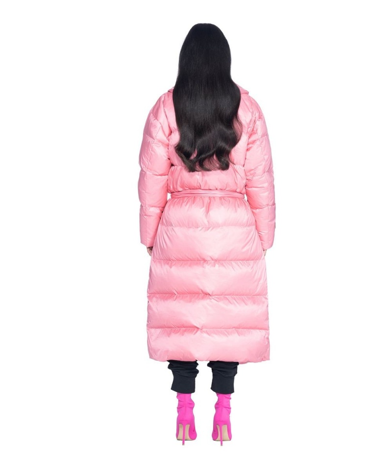 Black Men's Playboy Belted Long Puffer Jackets | PLBY-593065