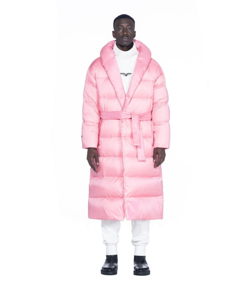 Black Men's Playboy Belted Long Puffer Jackets | PLBY-593065