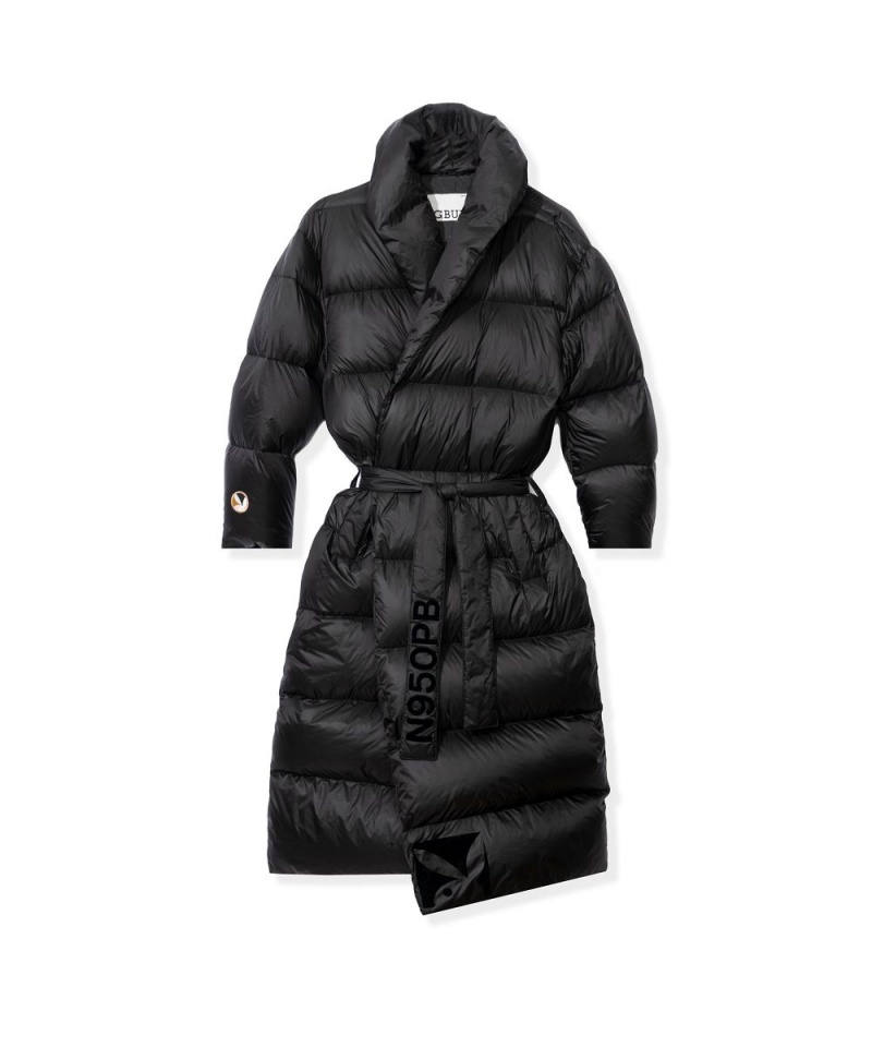 Black Men\'s Playboy Belted Long Puffer Jackets | PLBY-593065