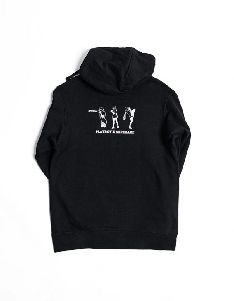 Black Men's Playboy Knockout Hoodies | PLBY-593008