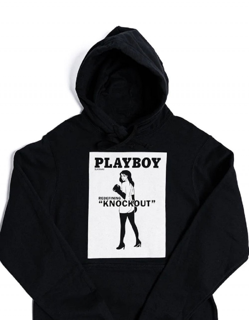Black Men's Playboy Knockout Hoodies | PLBY-593008