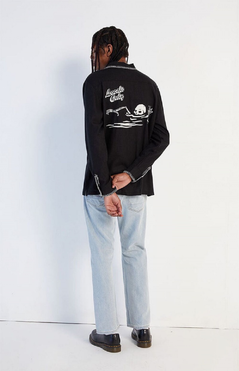 Black Men's Playboy Locals Only Long Sleeve T-shirts | PLBY-593201