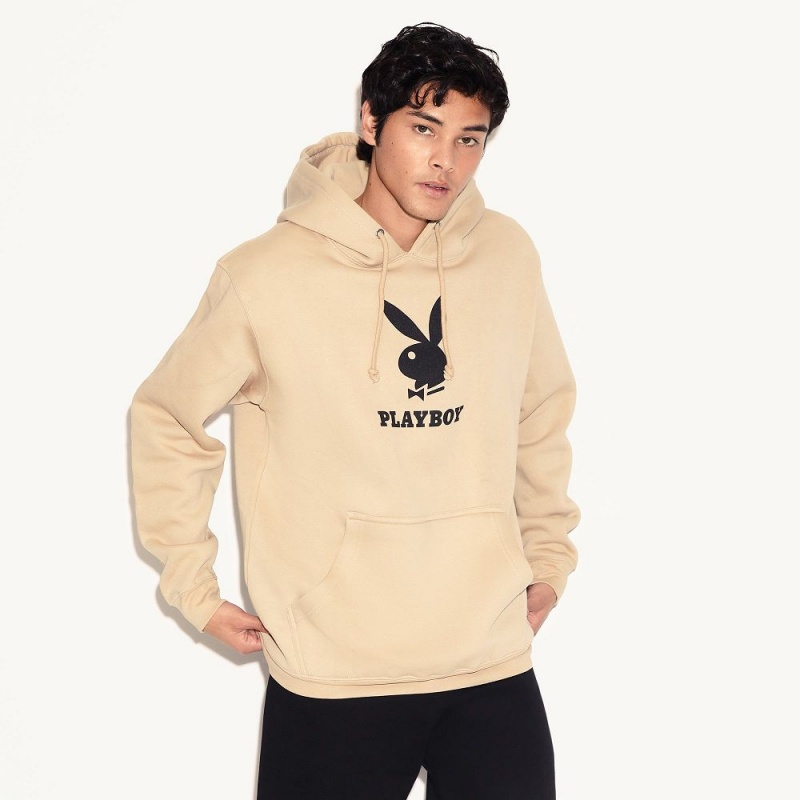Black Men's Playboy Logo Hoodies | PLBY-593039