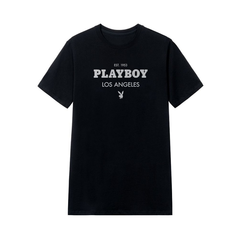 Black Men\'s Playboy Los Angeles T-shirts | PLBY-593141