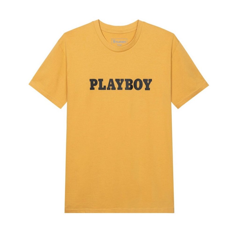 Black Men's Playboy Masthead T-shirts | PLBY-593158