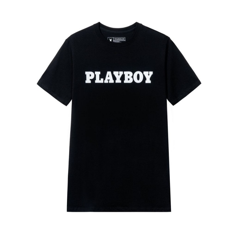 Black Men\'s Playboy Masthead T-shirts | PLBY-593158