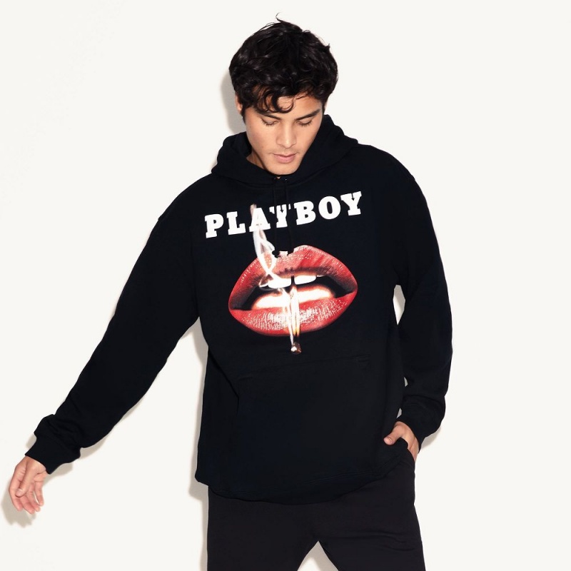 Black Men's Playboy November 2013 Cover Hoodies | PLBY-593044