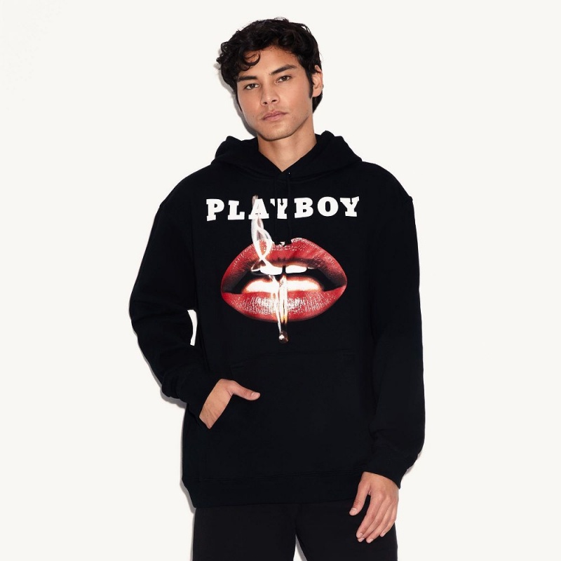 Black Men's Playboy November 2013 Cover Hoodies | PLBY-593044