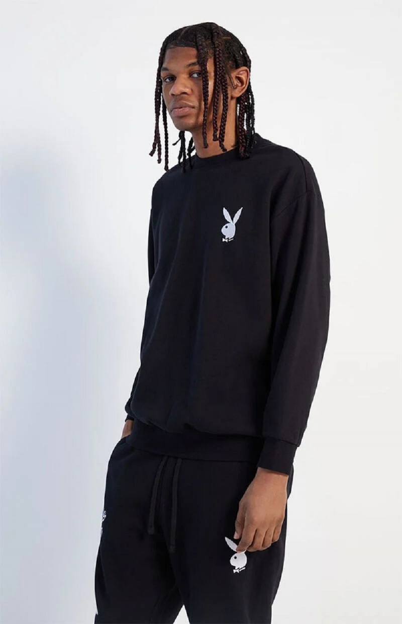 Black Men's Playboy PB Rocky Point Crewnecks | PLBY-593018