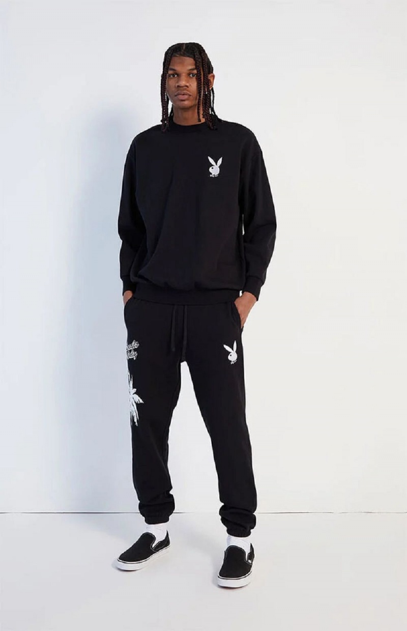 Black Men's Playboy PB Rocky Point Crewnecks | PLBY-593018