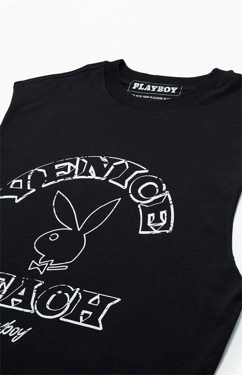 Black Men's Playboy PB VENICE BEACH MUSCLE T-shirts | PLBY-593134