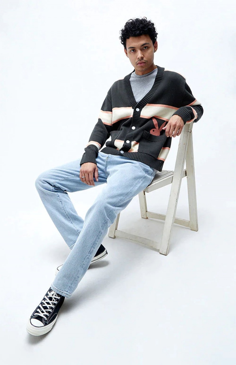 Black Men's Playboy Peek-A-Boo Cardigan Jackets | PLBY-593103