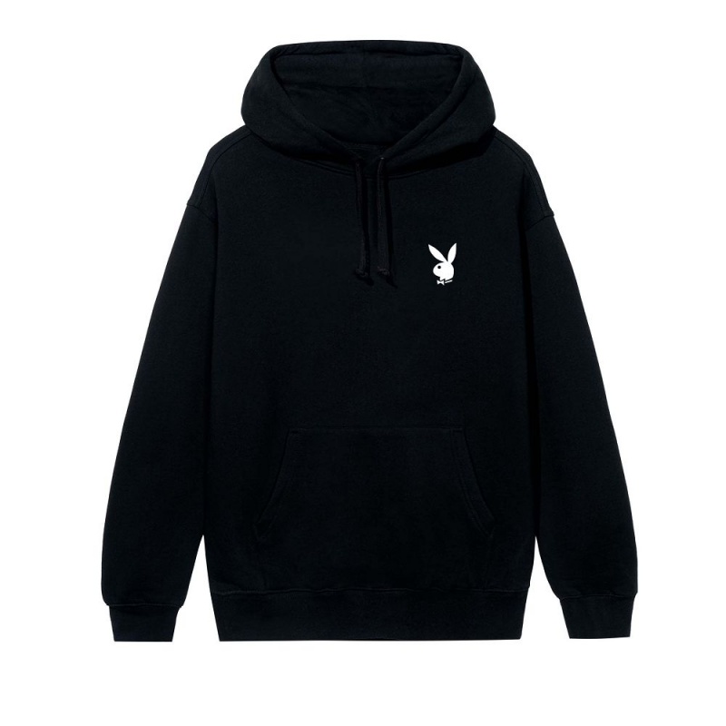 Black Men's Playboy Queen of Hearts Hoodies | PLBY-593049