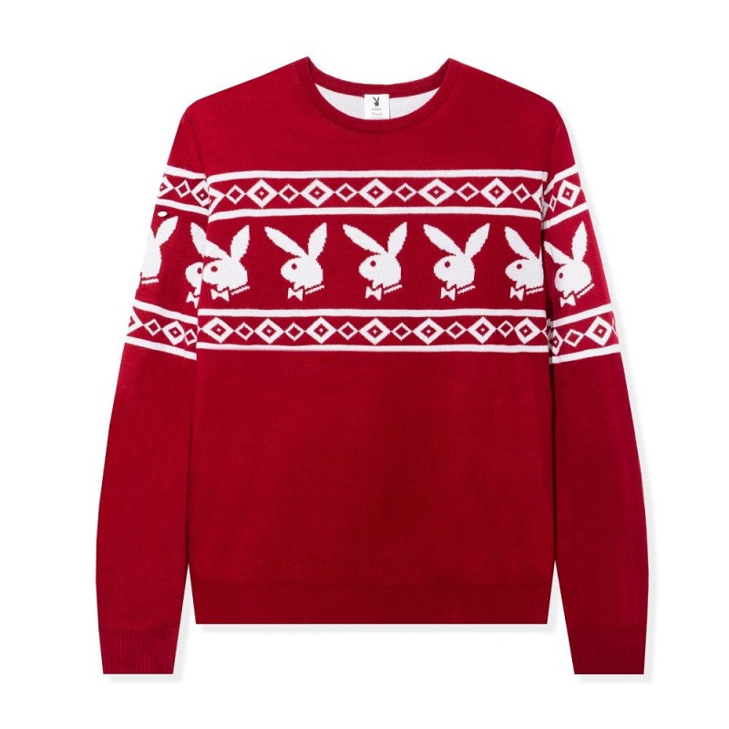 Black Men's Playboy Rabbit Head Knit Crewnecks | PLBY-593062