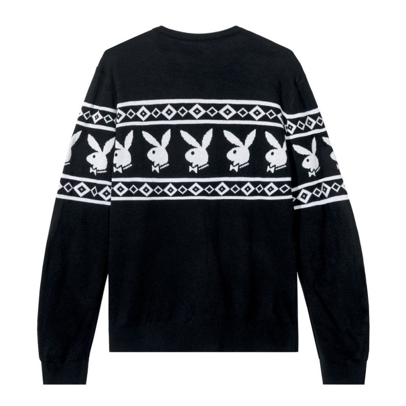 Black Men's Playboy Rabbit Head Knit Crewnecks | PLBY-593062