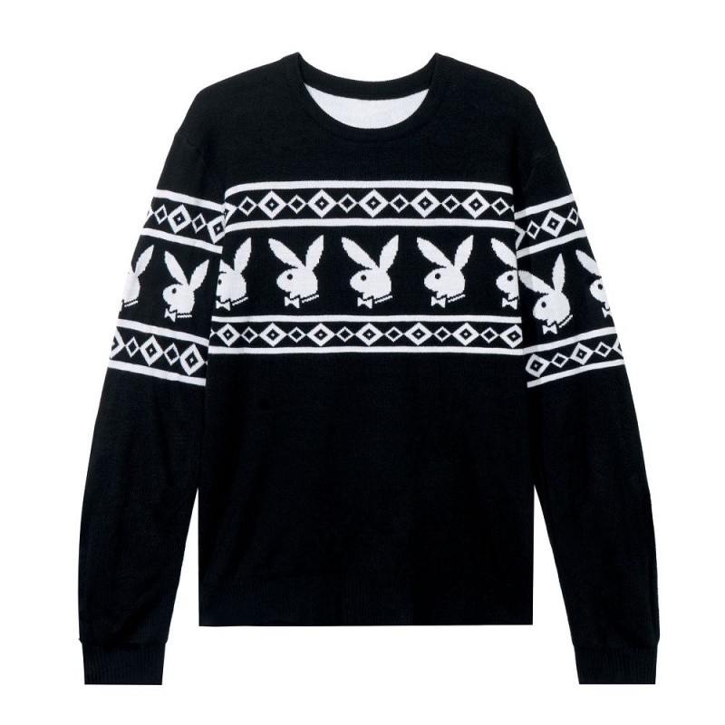 Black Men\'s Playboy Rabbit Head Knit Crewnecks | PLBY-593062