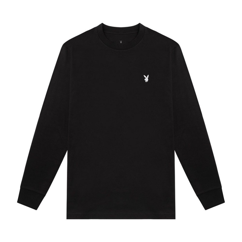 Black Men\'s Playboy Rabbit Head Long Sleeve T-shirts | PLBY-593183