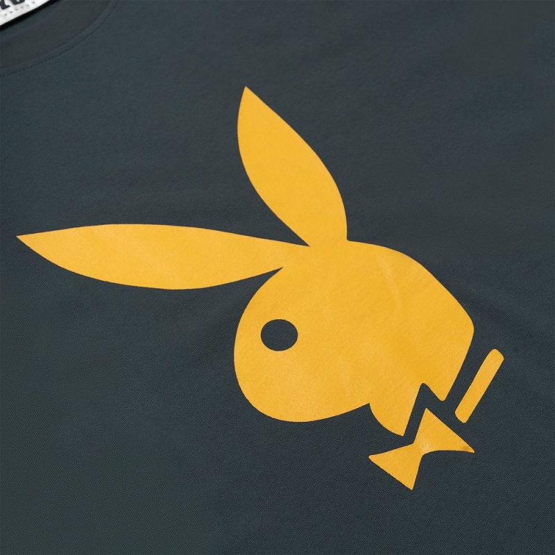 Black Men's Playboy Rabbit Head Sleeve T-shirts | PLBY-593227