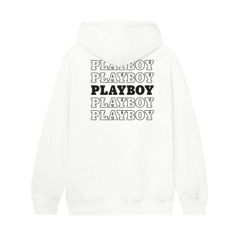 Black Men's Playboy Repeating Masthead Hoodies | PLBY-593050