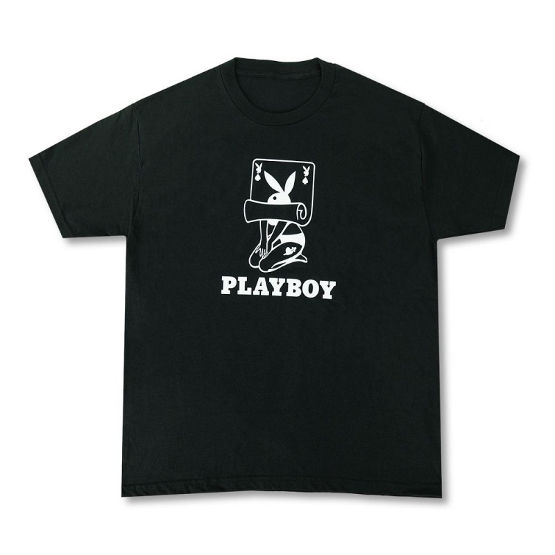 Black Men\'s Playboy Rolling Card T-shirts | PLBY-593165