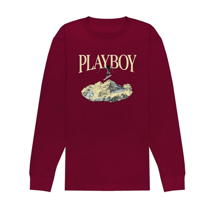 Black Men's Playboy Ski Long Sleeve feat. Holly Cook from Girls of Winter 1984 T-shirts | PLBY-593176