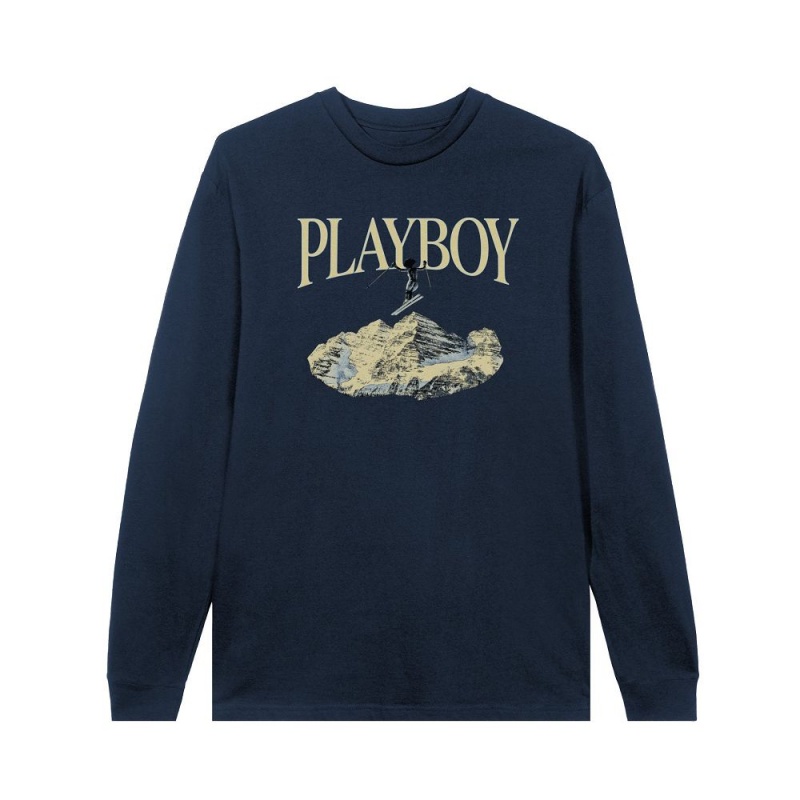 Black Men's Playboy Ski Long Sleeve feat. Holly Cook from Girls of Winter 1984 T-shirts | PLBY-593176