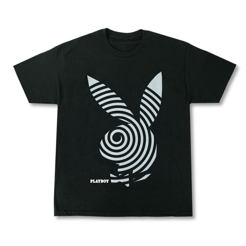 Black Men\'s Playboy Spiral T-shirts | PLBY-593196